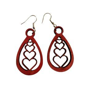 Handcrafted Red Heart Dangle Earrings